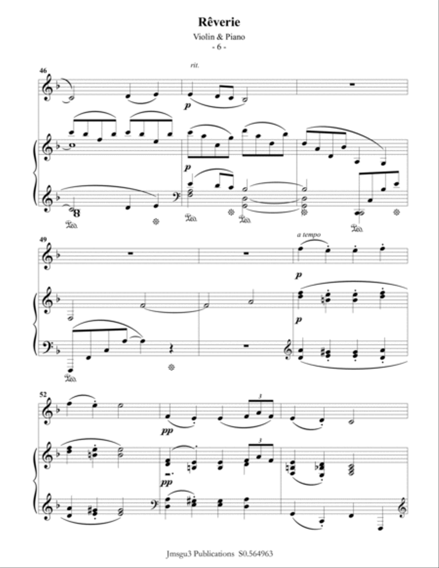 Debussy: Reverie for Violin & Piano Violin Solo scores gallery preview page 6