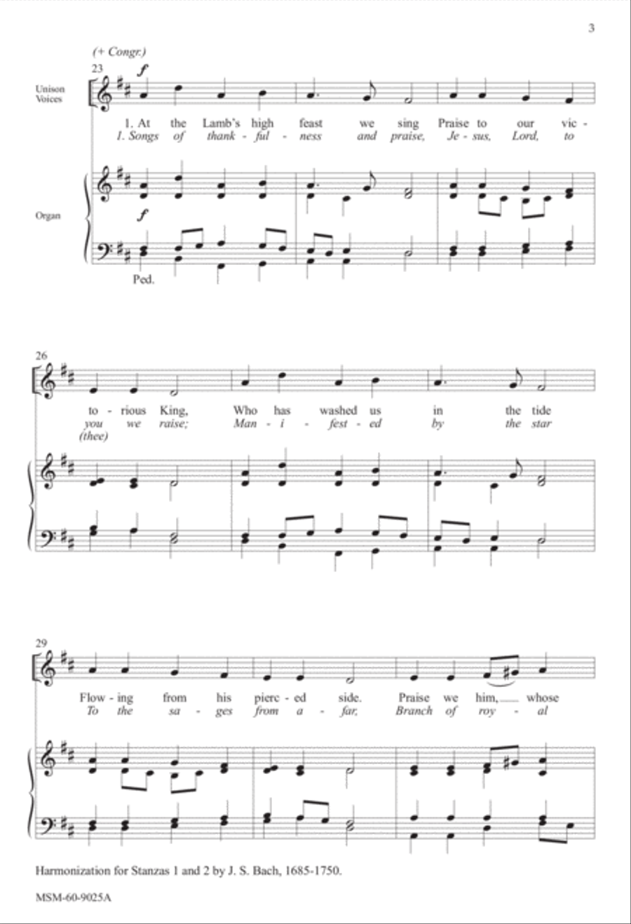 At the Lamb's High Feast We Sing Songs of Thankfulness and Praise 4-Part scores gallery preview page 3