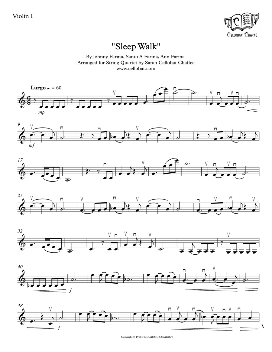 Sleepwalk (instrumental Version) String Quartet scores gallery preview page 6