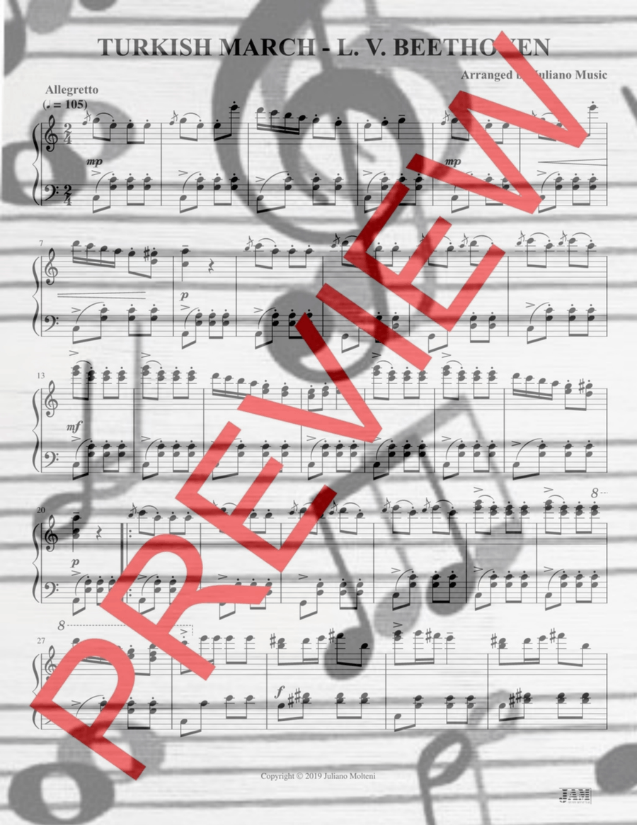 TURKISH MARCH (EASY PIANO - C VERSION) - L. V. BEETHOVEN Piano Method scores gallery preview page 2