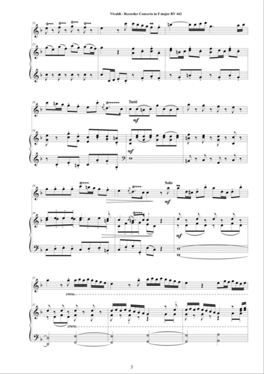 Vivaldi - Recorder Concerto in F major RV 442 for Alto Recorder and Piano Alto Recorder scores gallery preview page 3