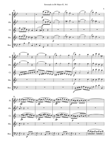 Serenade in Bb Major, K. 361 (Gran Partita) for Wind Quintet