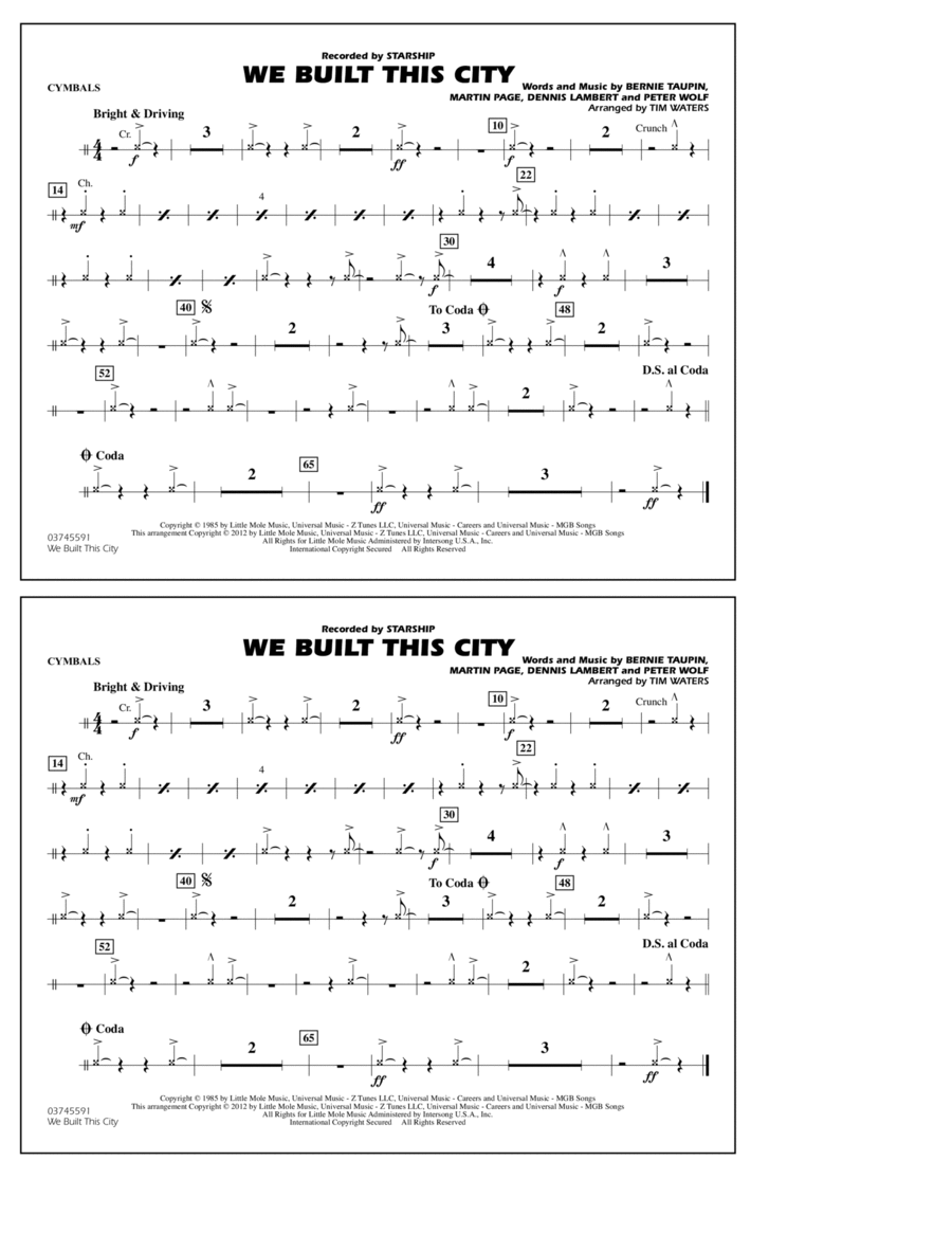 We Built This City - Cymbals Marching Band scores gallery preview page 1
