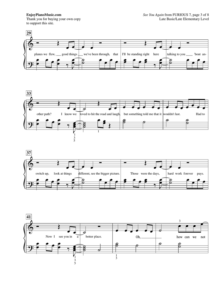 See You Again from FURIOUS 7 Piano Method scores gallery preview page 4