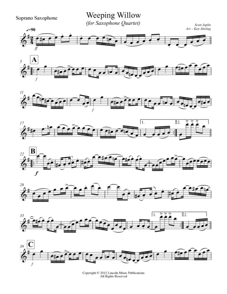 Joplin - “Weeping Willow” (for Saxophone Quartet SATB) image number null