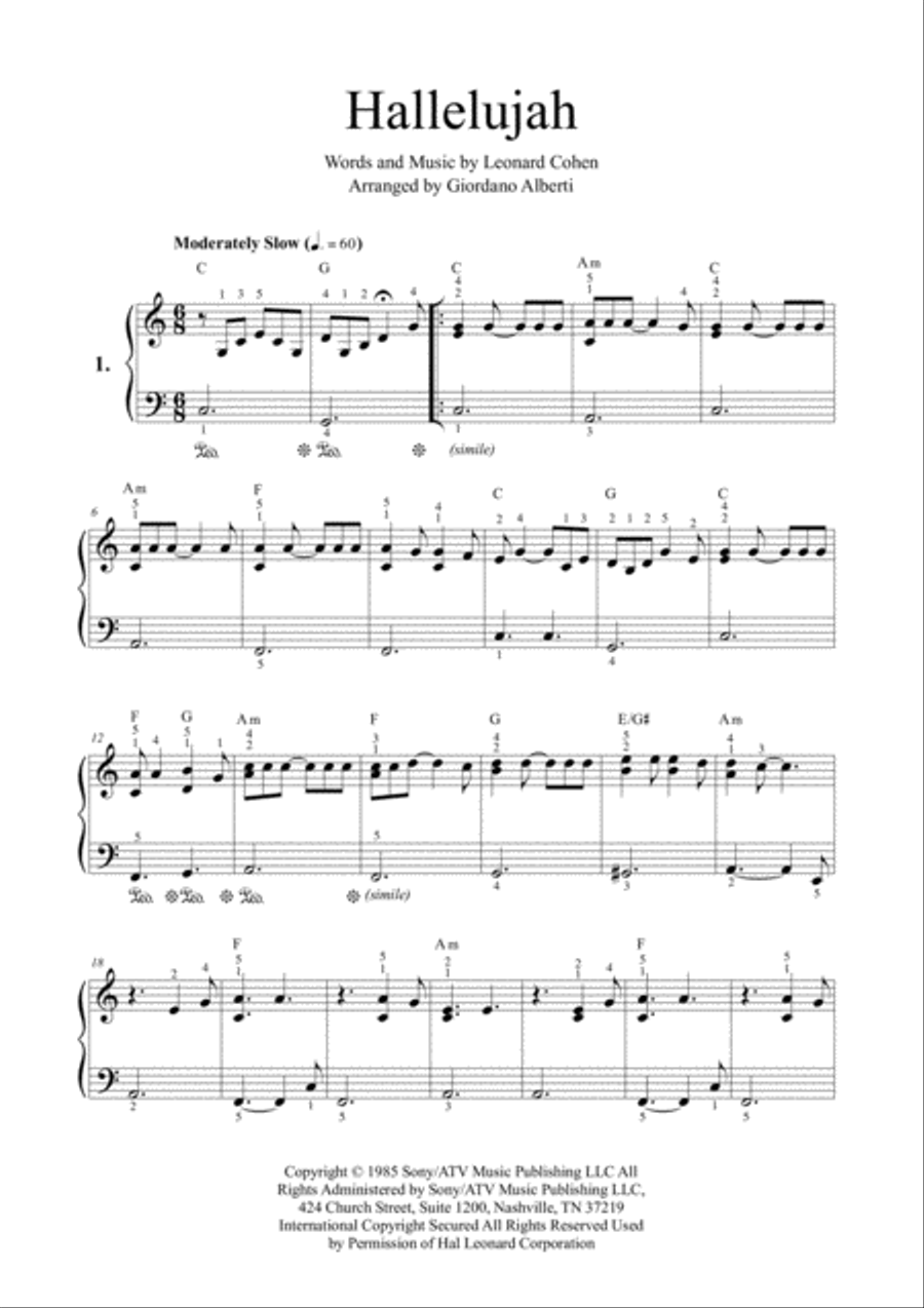 Hallelujah Easy Piano scores gallery preview page 1