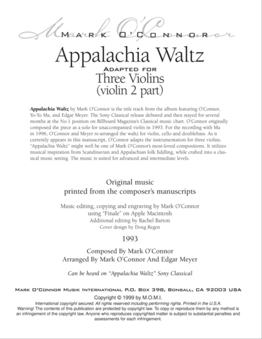 Appalachia Waltz (violin 2 part - three violins) String Trio scores gallery preview page 3