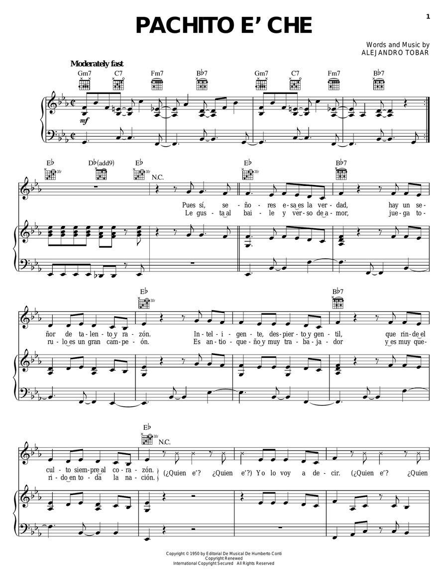 Pachito e' Che Piano, Vocal, Guitar scores gallery preview page 1