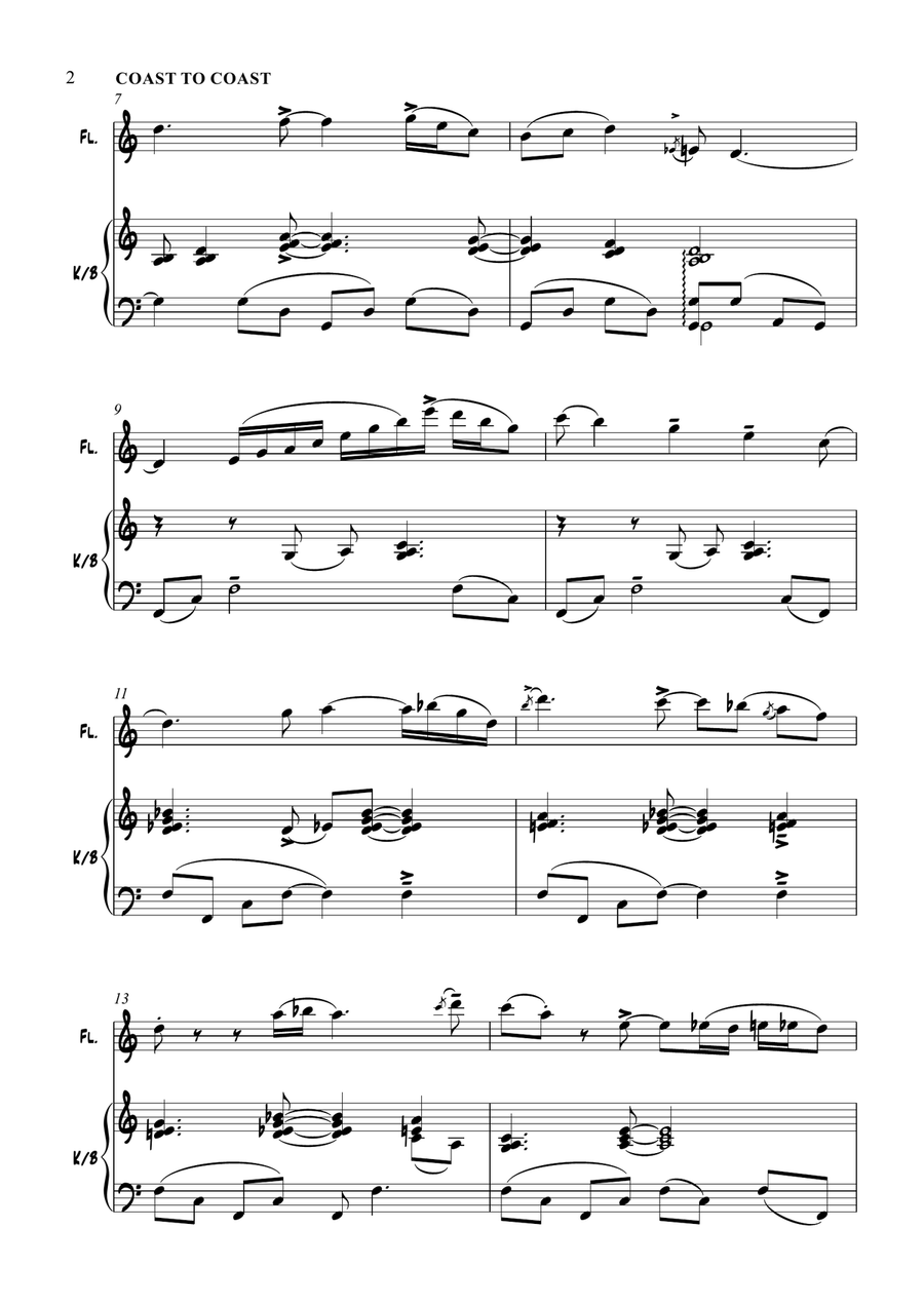 'Coast To Coast' By Stephen Davies, for Flute / Keyboard Woodwind Duet scores gallery preview page 2