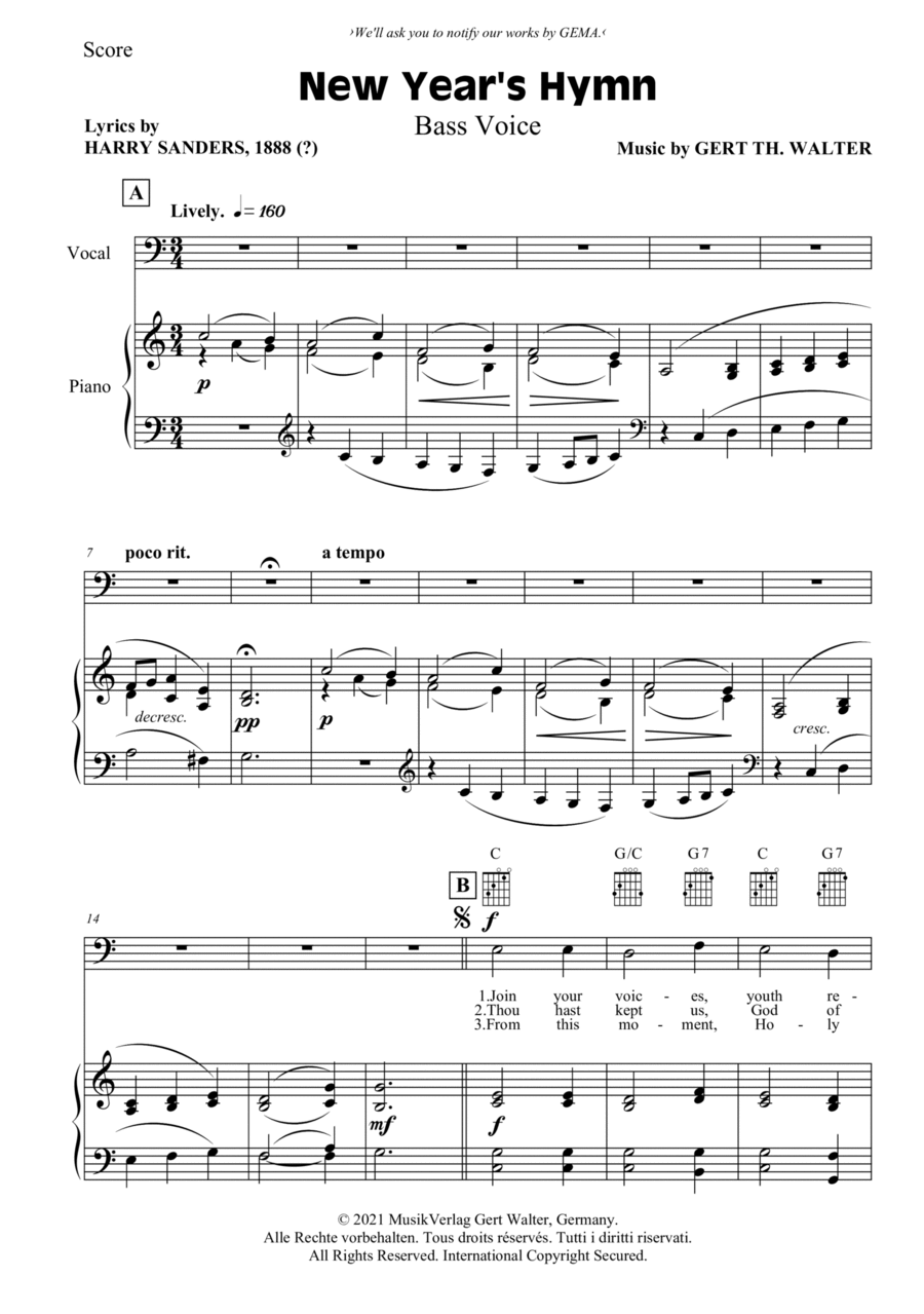 New Year's Hymn New Year's Hymn Bass Voice scores gallery preview page 1