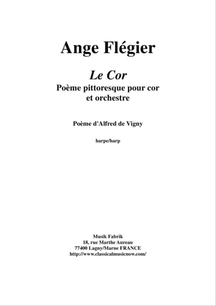 Ange Flégier: Le Cor for horn and orchestra: harp part Full Orchestra scores gallery preview page 1