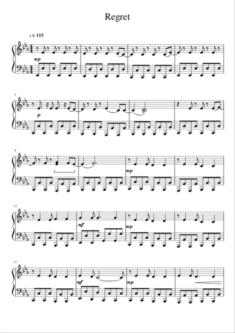 Regret Regret Piano Solo scores gallery preview page 1