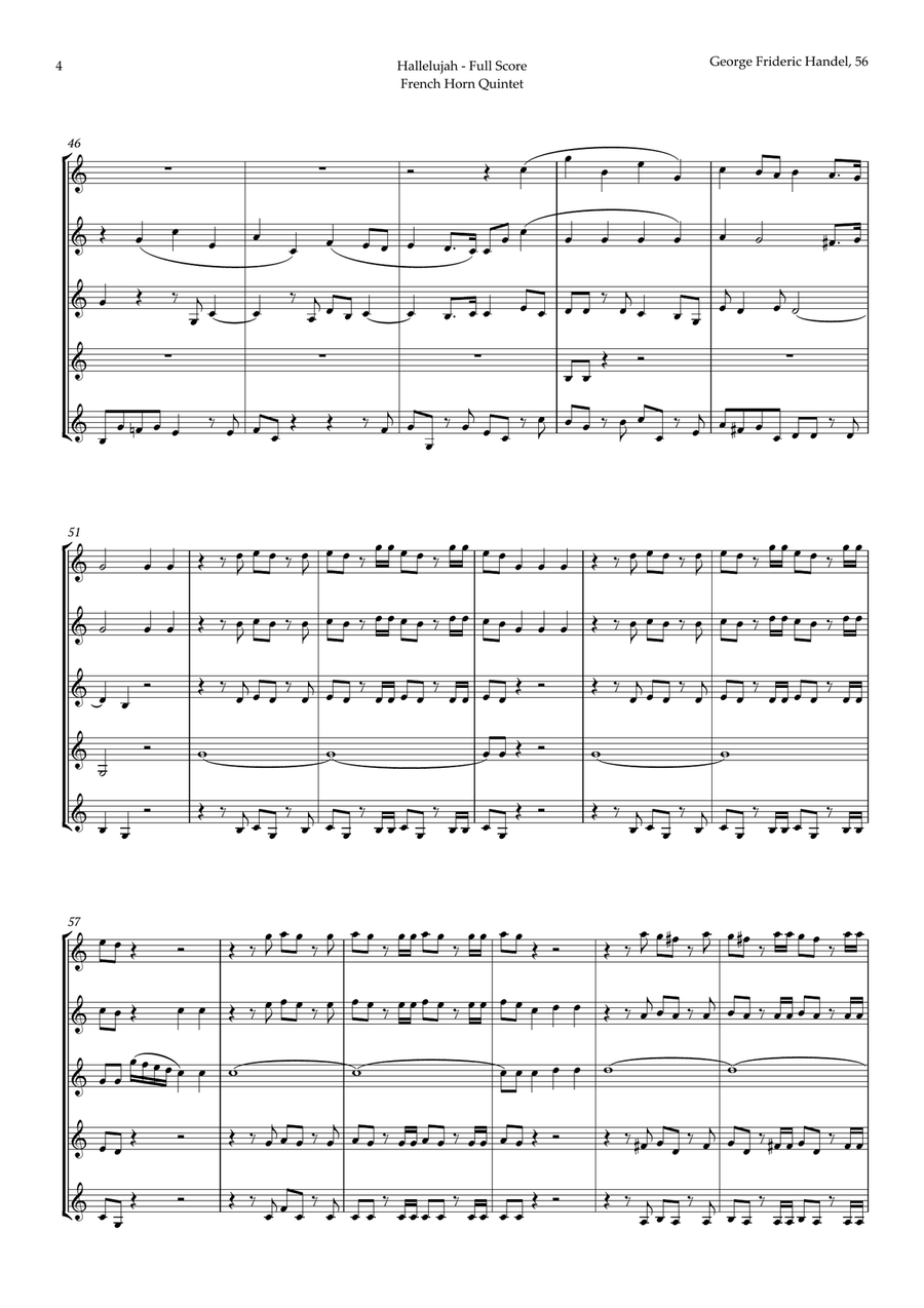 Hallelujah from Messiah by Handel for French Horn Quintet Brass Quintet scores gallery preview page 4