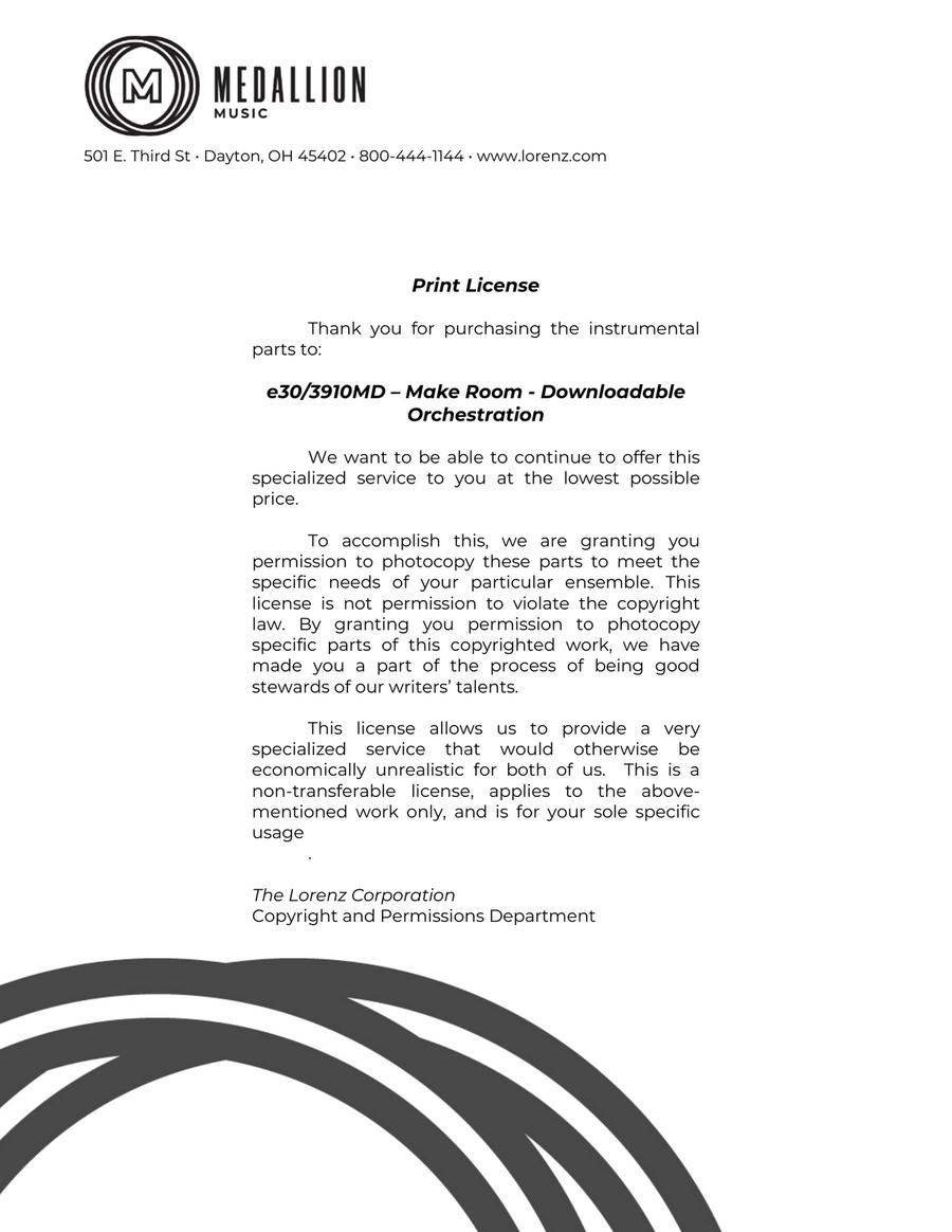 Make Room - Downloadable Orchestration Set of Parts scores gallery preview page 1