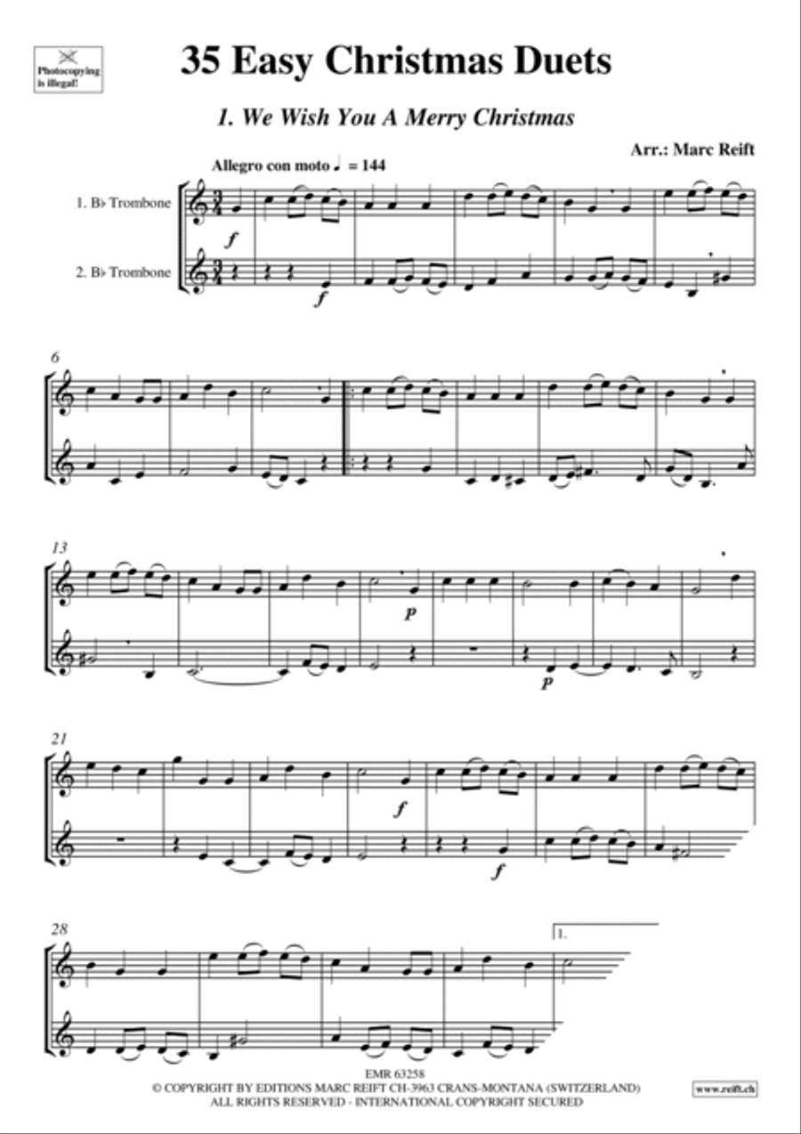 35 Easy Christmas Duets Trombone Duet scores gallery preview page 3