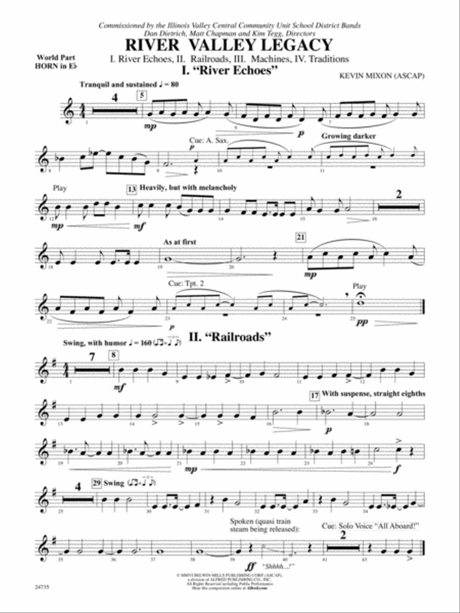 River Valley Legacy (I. River Echoes, II. Railroads, III. Machines, IV. Traditions): (World Part) 1st Horn in E-flat Concert Band scores gallery preview page 1