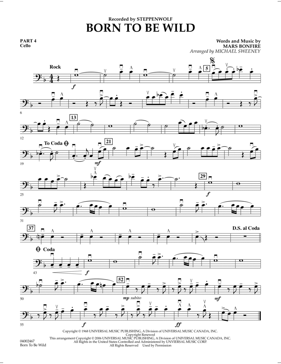 Born to Be Wild - Pt.4 - Cello Concert Band scores gallery preview page 1