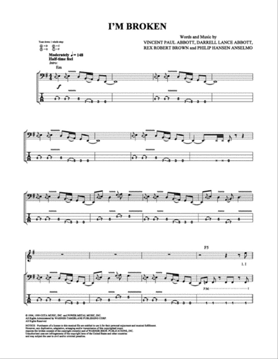 I'm Broken Bass Guitar Tablature scores gallery preview page 1