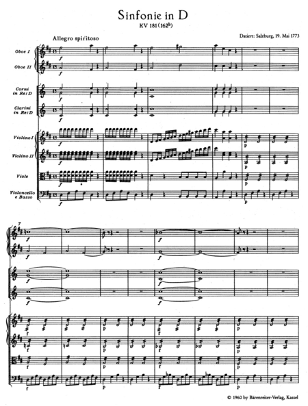 Symphony, No. 23 D major, KV 181(162b)