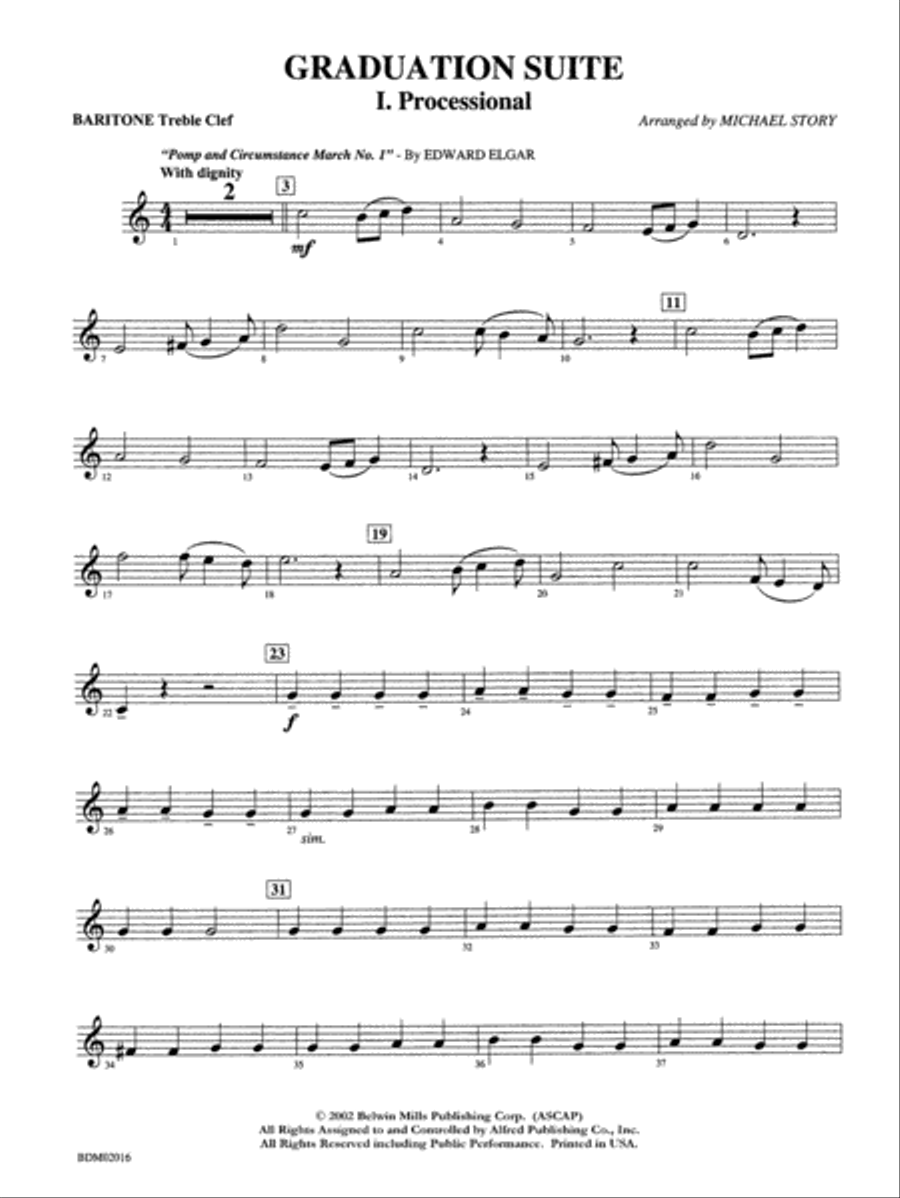 Graduation Suite (Processional: Pomp and Circumstance March No. 1 / Recessional: Rondeau from Premiere Suite): Baritone T.C. Concert Band scores gallery preview page 1