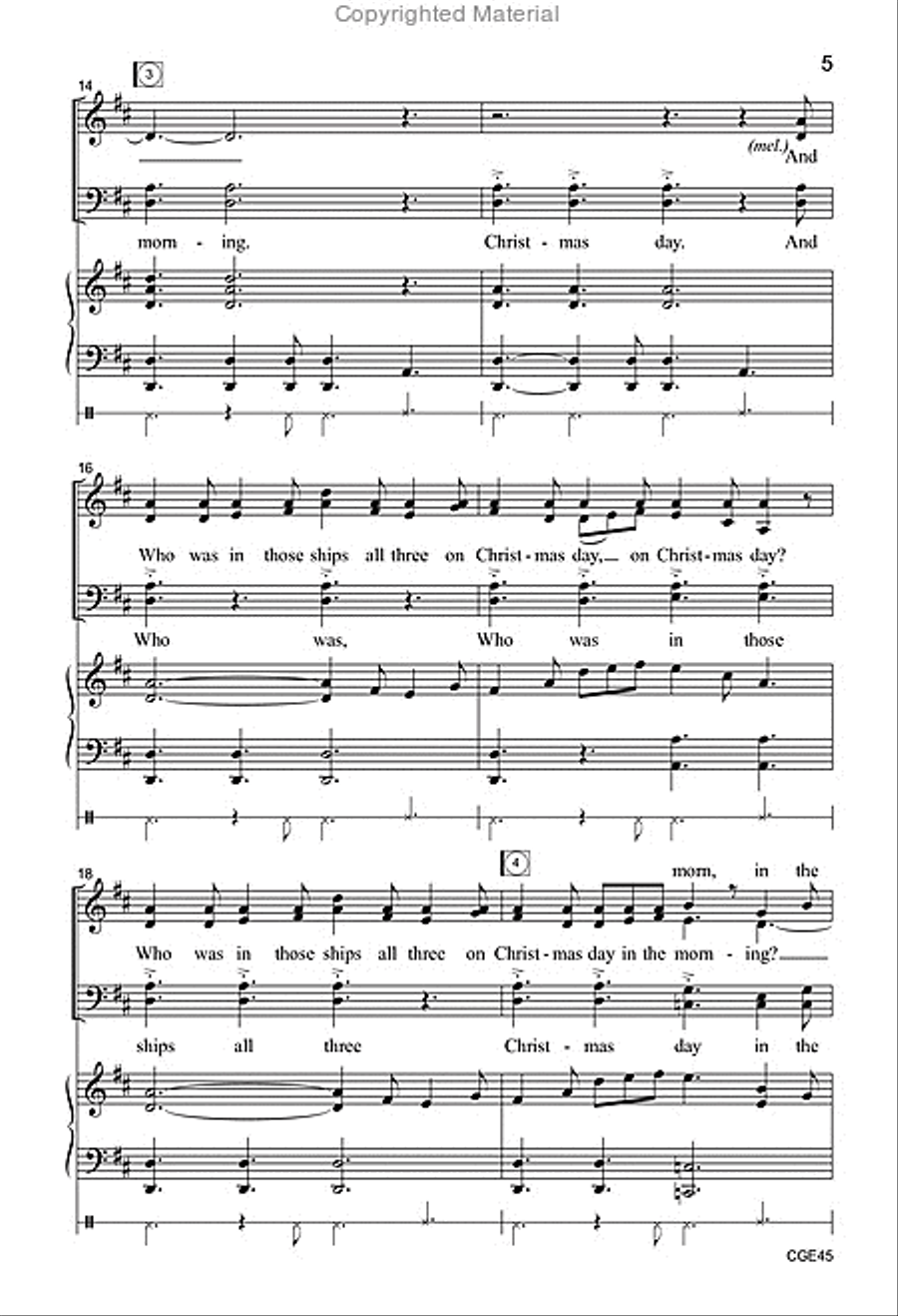 I Saw Three Ships (SATB with opt. violin & percussion) 4-Part scores gallery preview page 4