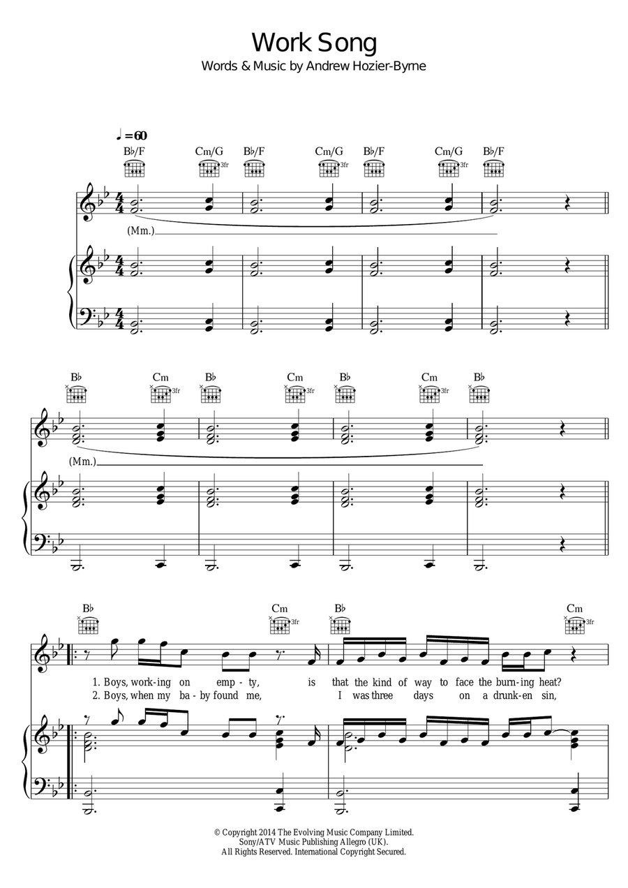 Work Song Piano, Vocal, Guitar scores gallery preview page 1