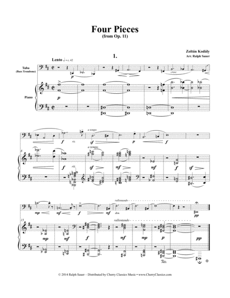 Four Pieces from Op. 11 for Tuba or Bass Trombone and Piano
