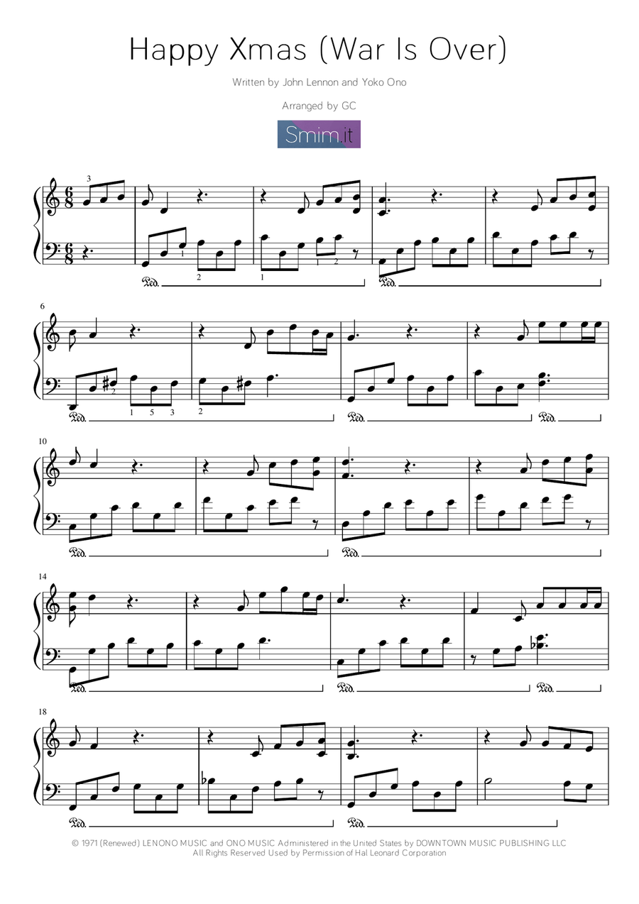 Happy Xmas (War Is Over) Easy Piano scores gallery preview page 1