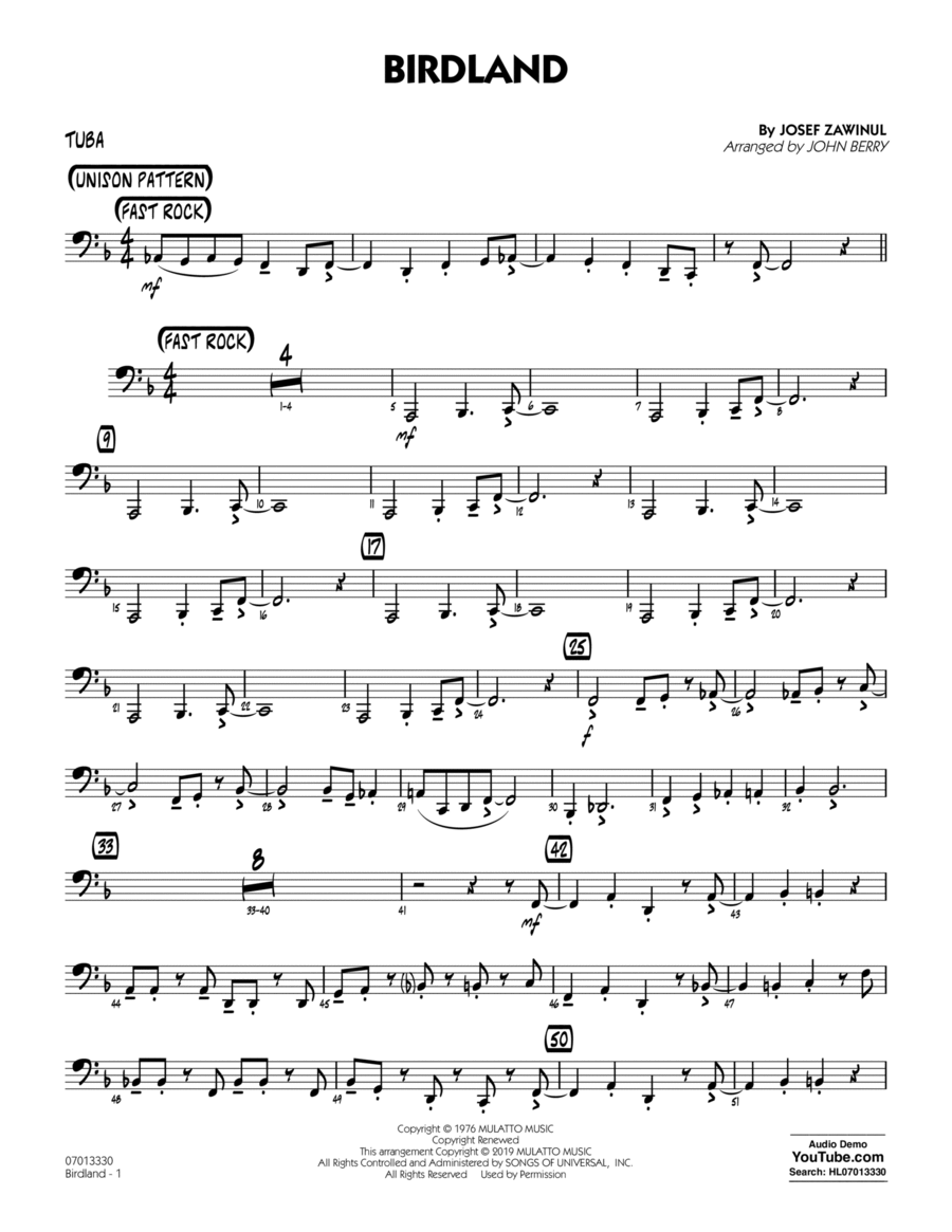 Birdland (arr. John Berry) - Tuba Tuba scores gallery preview page 1