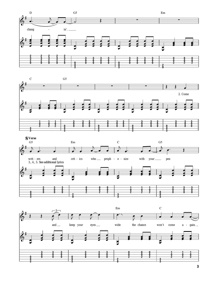 The Times They Are A-Changin' Acoustic Guitar scores gallery preview page 3