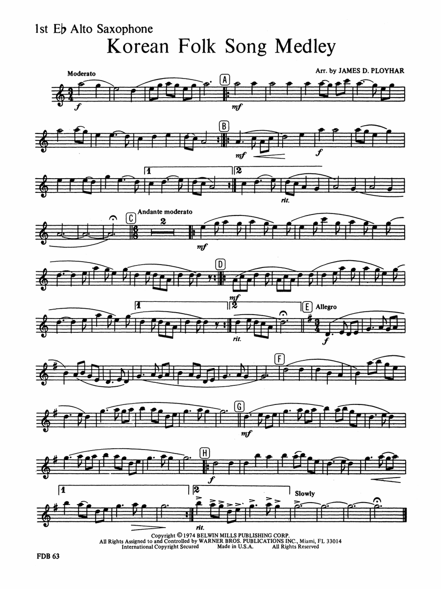 Korean Folk Song Medley: E-flat Alto Saxophone