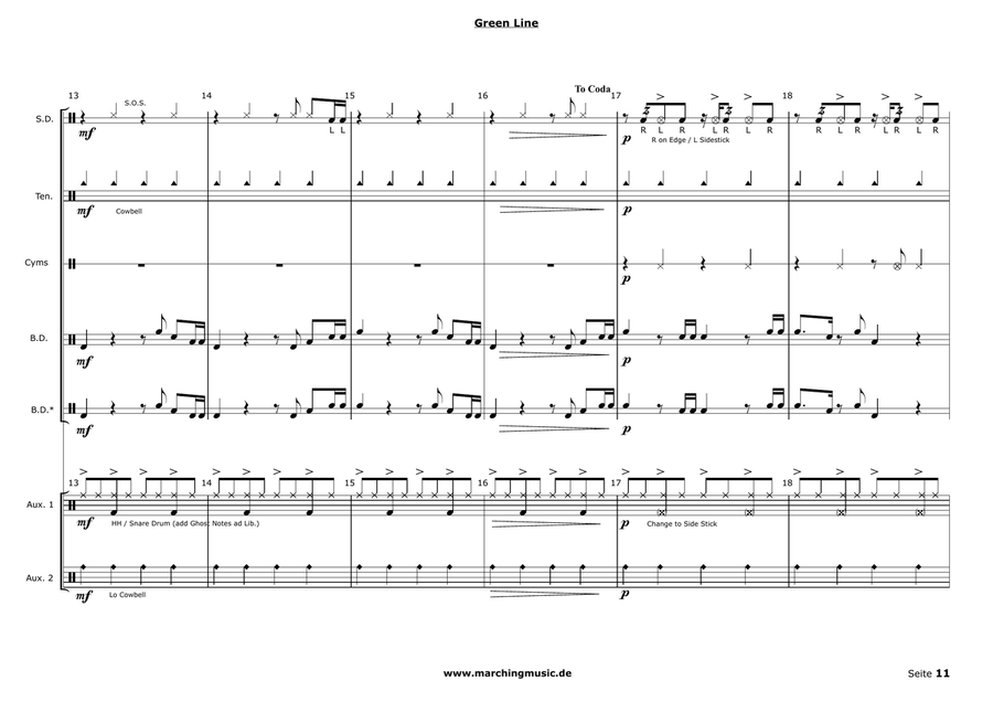 GREEN LINE (Drumline Feature) Drum Set scores gallery preview page 3