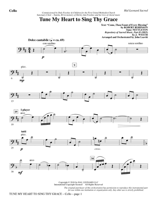 Book cover for Tune My Heart to Sing Thy Grace (arr. John Leavitt) - Cello