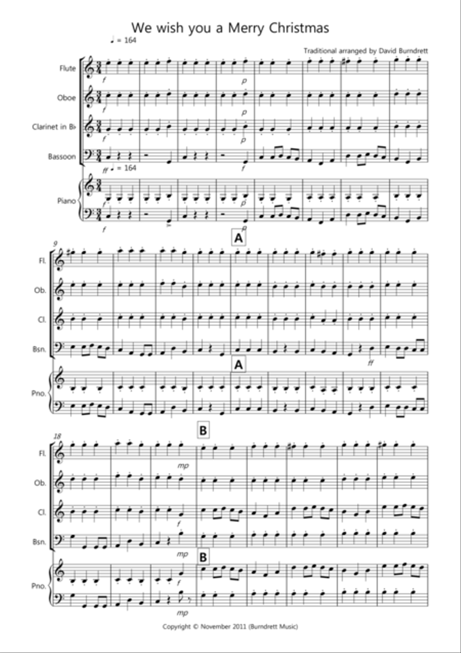 We wish you a Merry Christmas for Wind Quartet Woodwind Quartet scores gallery preview page 1