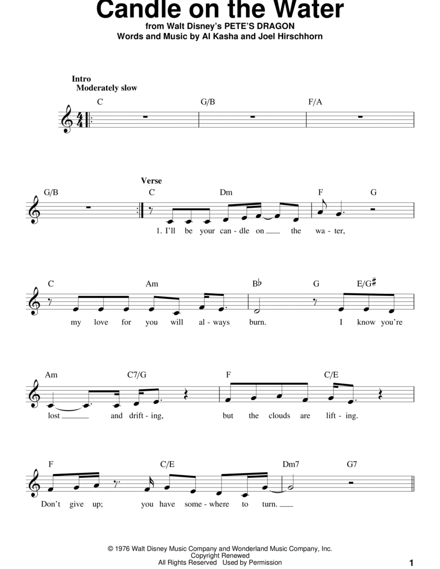 Candle On The Water (from Pete's Dragon) Voice scores gallery preview page 1