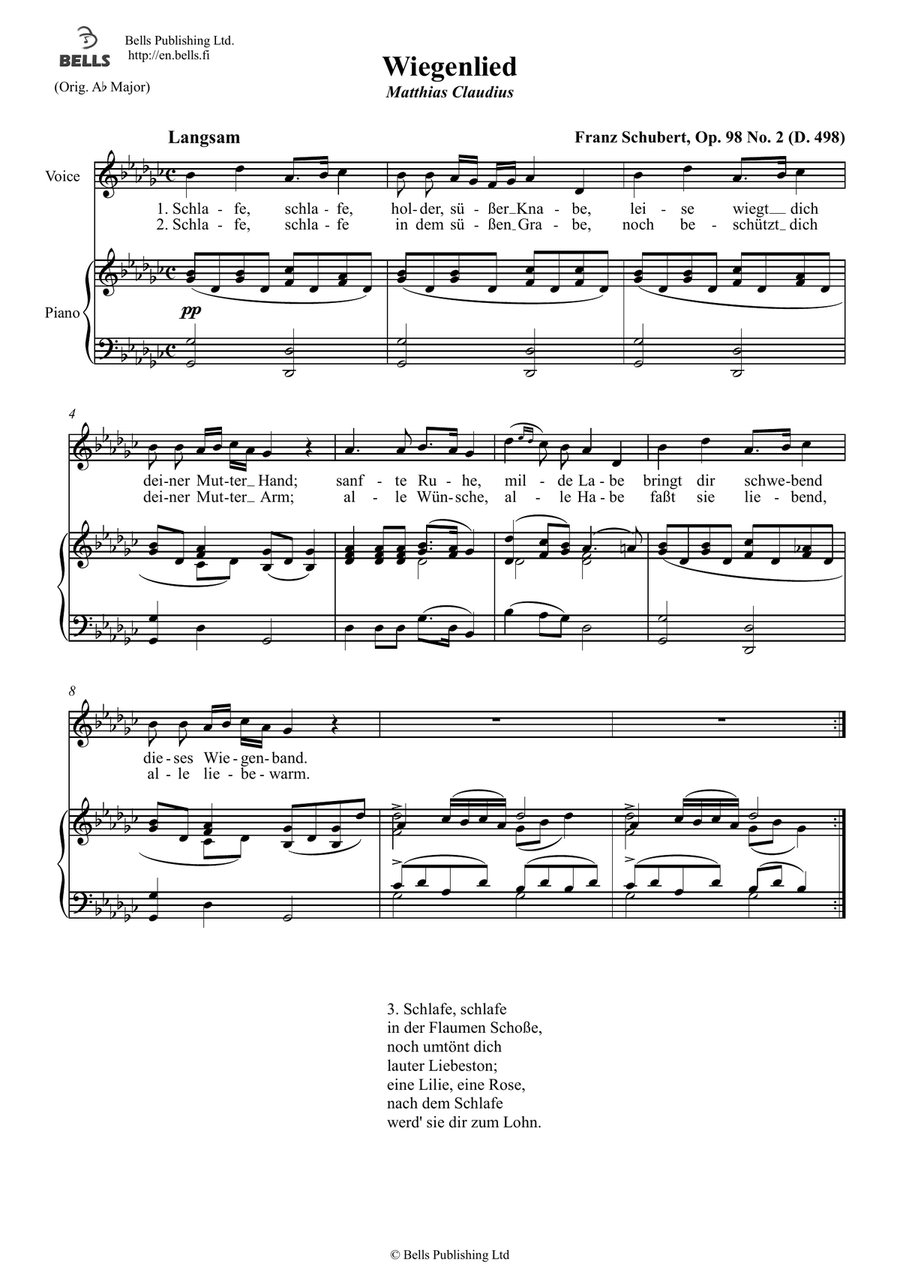 Wiegenlied, Op. 98 No. 2 (D. 498) (G-flat Major)