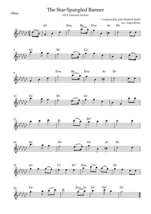 The Star Spangled Banner (USA National Anthem) for Oboe Solo with Chords (Gb Major)
