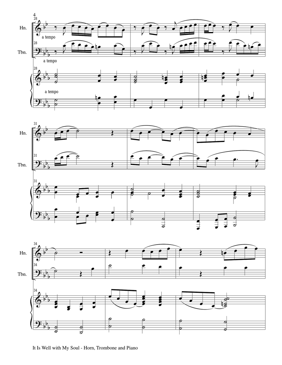 IT IS WELL WITH MY SOUL (Trio - Horn, Trombone, Piano with Score and Parts) Brass Trio scores gallery preview page 4