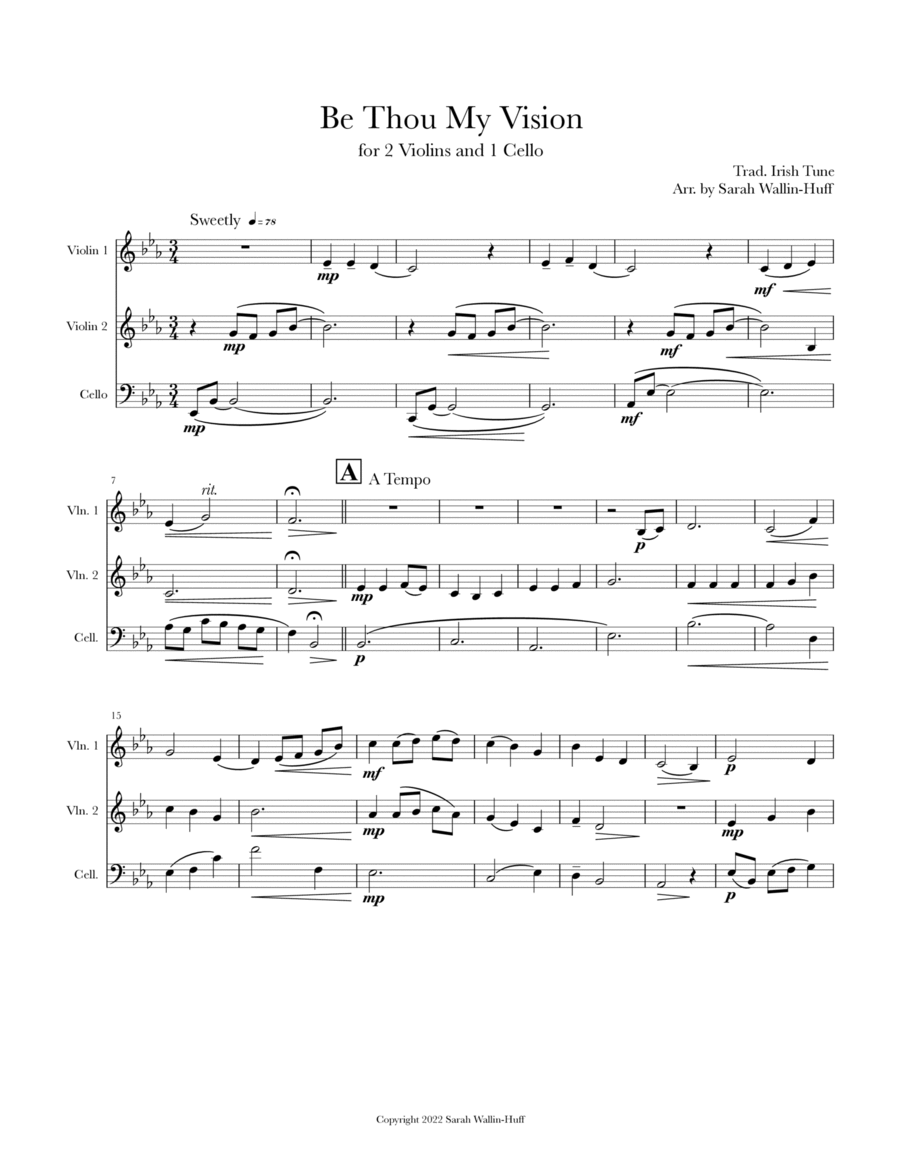 Be Thou My Vision (for 2 violins and 1 cello) String Trio scores gallery preview page 1