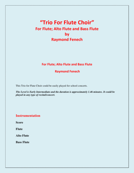 Trio for Flute Choir (Flute; Alto Flute and Bass Flute) - Easy/Beginner image number null