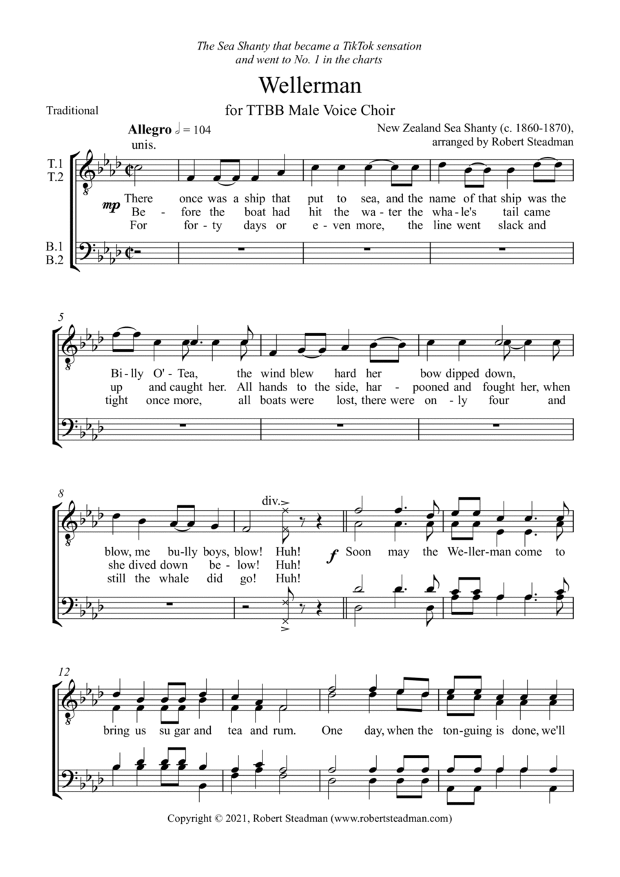 Wellerman (TTBB Male Voice Choir) TTBB scores gallery preview page 1