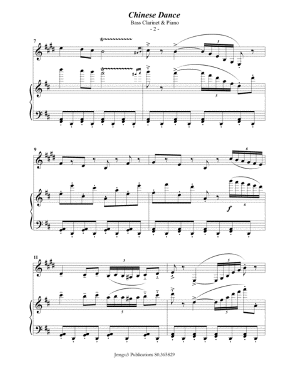 Tchaikovsky: Chinese Dance from Nutcracker Suite for Bass Clarinet & Piano Bass Clarinet scores gallery preview page 3