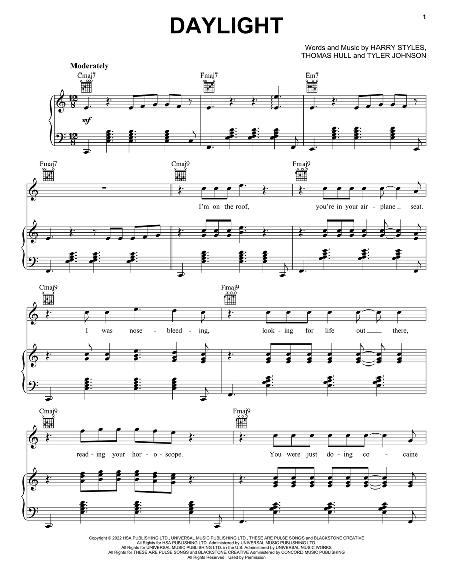 Daylight Piano, Vocal, Guitar scores gallery preview page 1