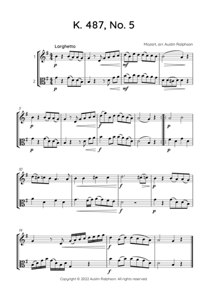 Mozart K. 487 No. 5 - violin and viola duet image number null