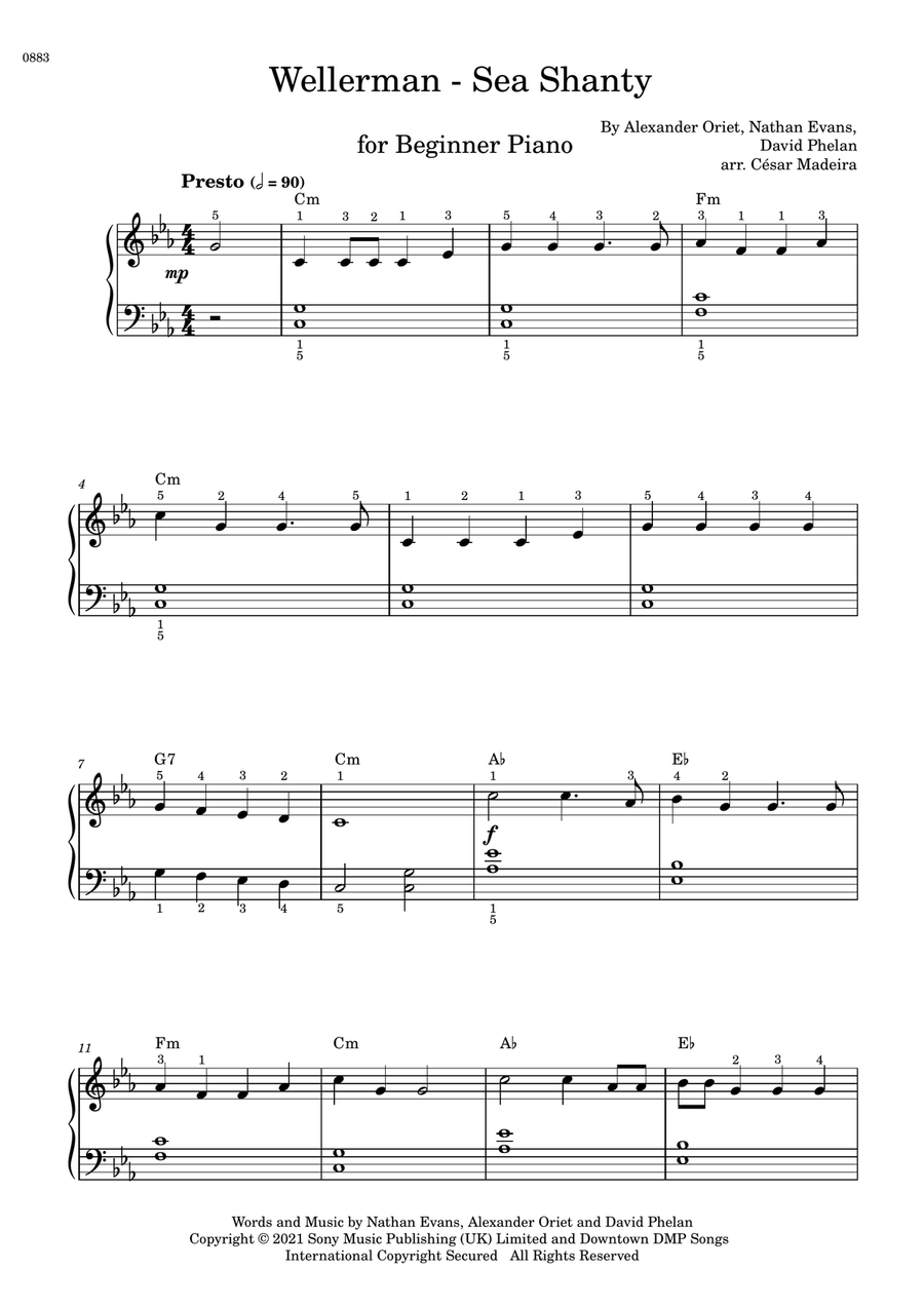 Wellerman Easy Piano scores gallery preview page 1