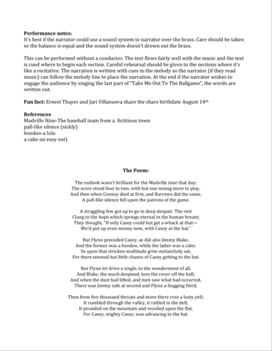 Casey at the Bat for Brass Quintet, Percussion and Narrator Brass Ensemble scores gallery preview page 4