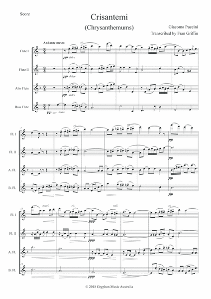 Crisantemi (Chrysanthemums) by Puccini, transcribed for flute quartet