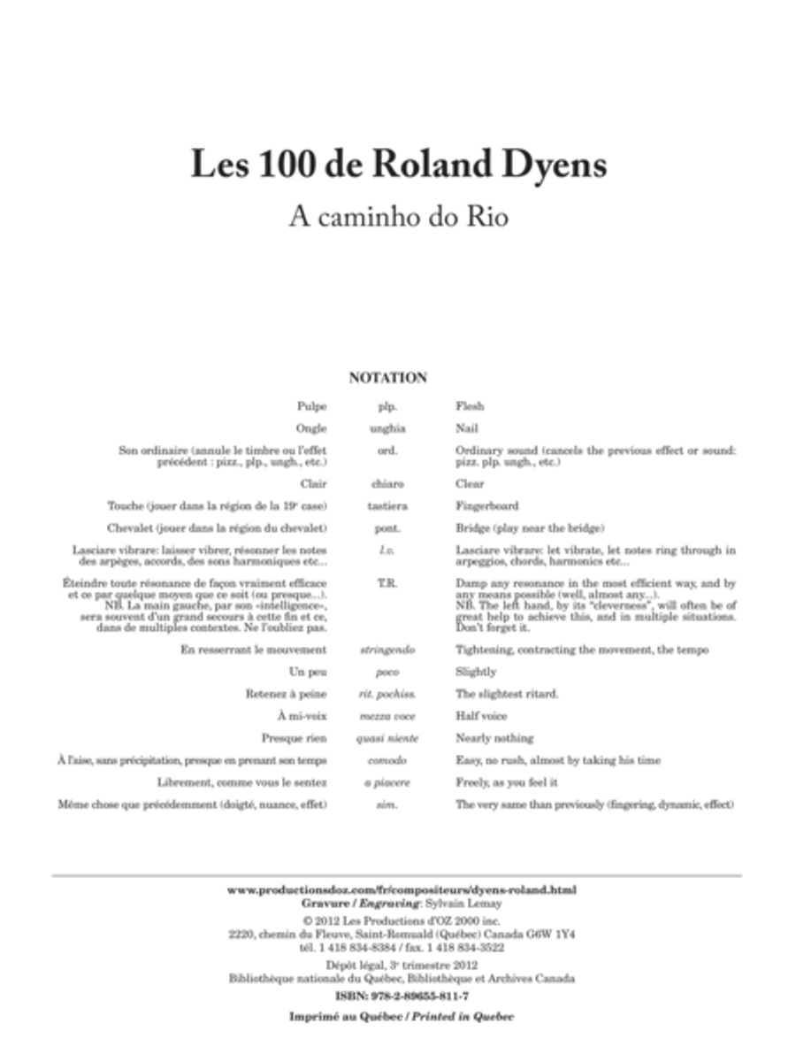 Les 100 de Roland Dyens - A caminho do Rio Classical Guitar scores gallery preview page 1