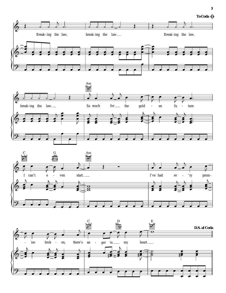 Breaking The Law Breaking The Law Piano, Vocal, Guitar scores gallery preview page 3