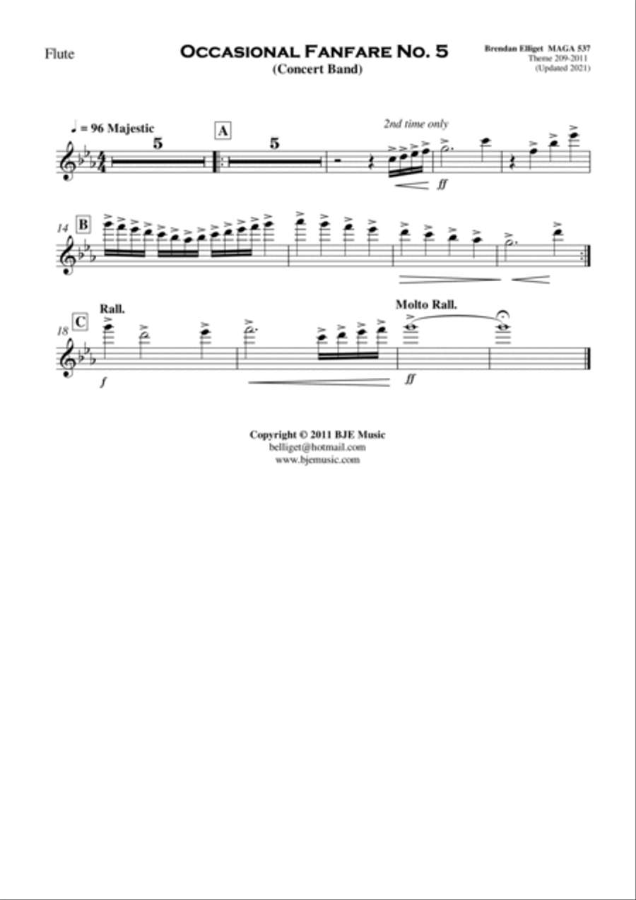 Occasional Fanfare No. 5 - Concert Band Score and Parts PDF Concert Band scores gallery preview page 6